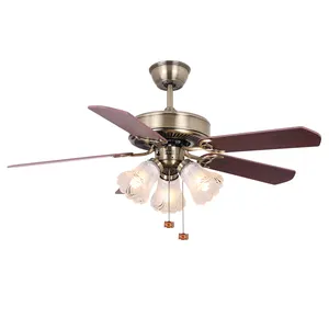 Chinois en métal rétro style 52 inch 5 lames bronze antique chaînes de traction interrupteur lumière ventilateur de plafond