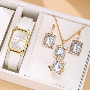 Set di orologi da donna quadrati di moda di lusso in <span class=keywords><strong>pelle</strong></span> <span class=keywords><strong>orologio</strong></span> regalo Set anello collana orecchino braccialetto - Product Image 6