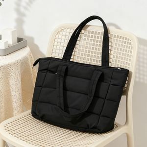 New Arrival Large Capacity Quilted Padded Nylon <b>Tote</b> <b>Bag</b> <b>with</b> Multi <b>Pocket</b> Design for Women Shopping - Product Image 4