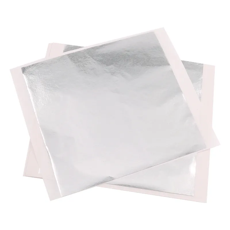 Precio de fábrica 13x13,5 cm 500 hojas de plata de imitación hoja de papel artesanía muebles de Taiwán de plata de imitación hoja de papel de aluminio