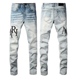 <span class=keywords><strong>Jeans</strong></span> da <span class=keywords><strong>Uomo</strong></span> Amiris Stile Retrò Europeo-Americano con Lettere, Elasticizzati, Slim Fit, Strappati e Patchwork, Vita Media, in Denim per l'Autunno - Product Image 1