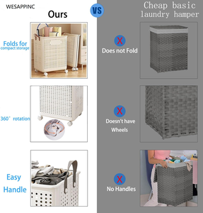 Cesto de Ropa Sucia Plegable de Plástico de 50L/65L, Cesto de Lavandería Personalizable para Baño con Ruedas Universales - Product Image 1