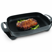 Poêle à steak électrique carrée en aluminium de 1500 watts pour la maison, avec thermostat, antiadhésive, 40 cm, certifiée CE