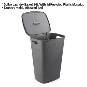 Cesto para la ropa sucia de plástico reciclado (56Lt) SOFTEX Gris K258698 - Product Image 3