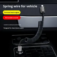 Câble enroulé double USB-C 240W 6A à charge rapide, 1,5m, avec rangement magnétique, tressé en nylon, rétractable et élastique pour téléphones portables et voiture