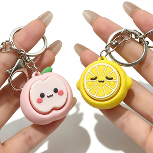 Gantungan Kunci Silikon Buah Lucu Kawaii Peach Lemon 3D Lembut, Hadiah Tas, OEM Logo Kustom, Label Pribadi - Product Image 1