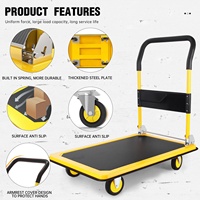 Carro de camión de plataforma de acero resistente Ruedas giratorias de 360 grados Carro de mano de empuje plegable para carga