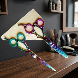 Ciseaux de coiffure professionnels ASAP de 6 pouces en acier inoxydable, écologiques, à manche moyen, revêtement couleur arc-en-ciel, pour droitiers, lames droites - Product Image 1
