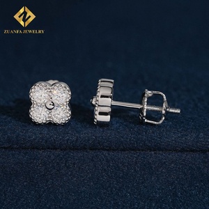 Minimalist 925 Silver Moissanite Four Leaf <b>Earrings</b> Screw <b>Back</b> Stud <b>Earrings</b> Valentine Gift for Women - Product Image 2