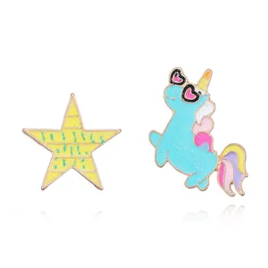 Moda çinko alaşım emaye pin yıldız Unicorn broş pin Girls'Jewelry