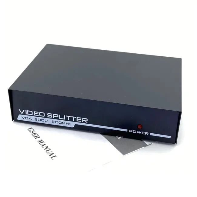 Dual 2 Way VGA Monitor Splitter Box with Stereo Jack Audio AV Boosts Signal NEW