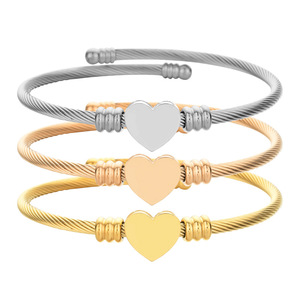 Adjustable Heart Charm <b>Bangle</b> <b>Bracelet</b> for Women | PVD Gold Plated Stainless Steel | Elegant & Versatile Design - Product Image 1