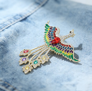 Broche de Fénix de Lujo al por Mayor con Pedrería, Joyería de Aleación, Estilo Retro Chino para Mujer, Broches de Fénix con Esmalte Goteado - Product Image 4
