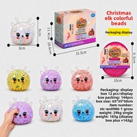 Jouet Squishy de Noël en forme de Boule, Renne à Boiseries Translucides, Boîte Mystère avec Remplissage de Perles, à Remontée Lente, Anti-Stress