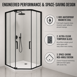 Box Doccia Angolare Nero Slim Frame Neo Angle con Cornice in PVC, Lega di Alluminio e Acciaio, Vetro Trasparente per <span class=keywords><strong>Bagno</strong></span> - Product Image 5