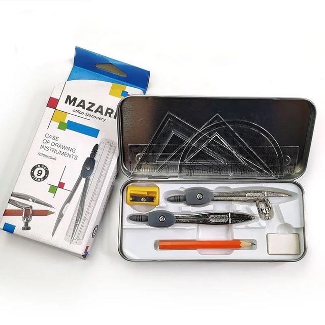 School 11-Piece Metal Math Geometry Set High Quality Back to School