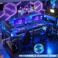 Bureau compact transfrontalier pour étude/chambre avec éclairage LED, fonctions gaming, rangement individuel et structure métallique pour tour PC