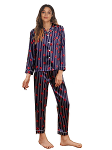 Conjunto de Pijama de Seda Satén Estampado para Mujer, 2 Piezas, Camiseta de Manga Larga y Pantalones, Ropa de Dormir, Conjunto de Pijama para Mujer - Product Image 3