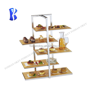 Plato para servir aperitivos, plato de madera para <span class=keywords><strong>buffet</strong></span> con asa, exhibición de comida para fiesta de boda, platos redondos de madera para cena de pizarra negra - Product Image 5