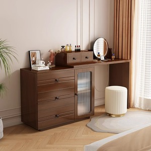 Nordic Modern Minimalist Extendable Solid Wood <b>Dressing</b> <b>Table</b> With Drawers Corner Unit Mirror Bedroom Makeup <b>Storage</b> - Product Image 3