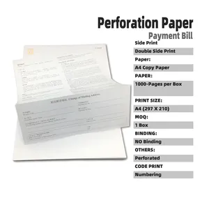Precio de fábrica barato, pago personalizado, 297x210, 1000p/caja perforada A4, servicio de impresión de billetes de papel con número de código de serie