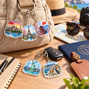 Porte-clés personnalisés en acrylique, lot de 8, paysage aquarelle France, Tour Eiffel, rivière, vente en gros, souvenir - Product Image 6