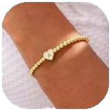 Bracelet extensible tendance pour femme avec breloque cœur initial A-Z en laiton doré et perles, cadeau mode