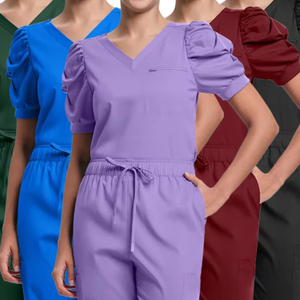 Uniformes Médicos Cómodos y Elásticos con Mangas Abullonadas para Mujer, Conjuntos de Uniformes Transpirables al por Mayor para Salón de Belleza y SPA - Product Image 1