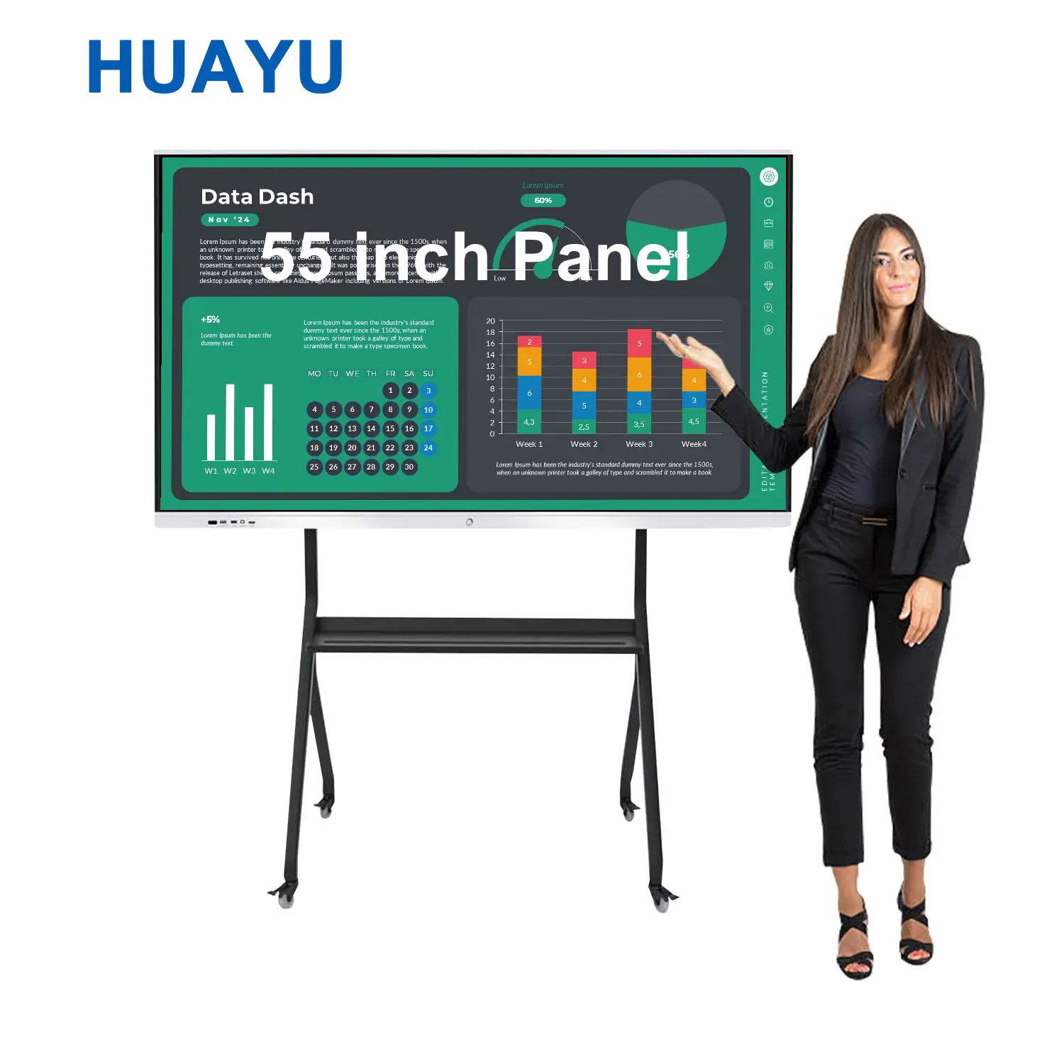 HUAYU 55 inç Android Windows çift sistem interaktif düz Panel 4k akıllı beyaz tahta dijital interaktif beyaz tahta toplantı için