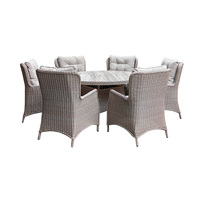 Table à manger ronde en rotin 6 places avec trous pour parasol en verre céramique, design moderne, prix de gros usine, mobilier de jardin extérieur