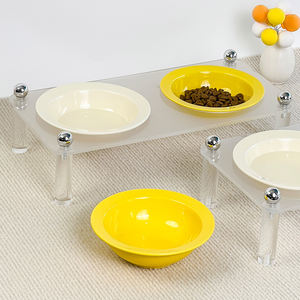 Grosir mangkuk kucing pola padat ramah lingkungan, mangkuk kucing dua ketinggian bergaya dengan dudukan akrilik untuk air makanan - Product Image 4