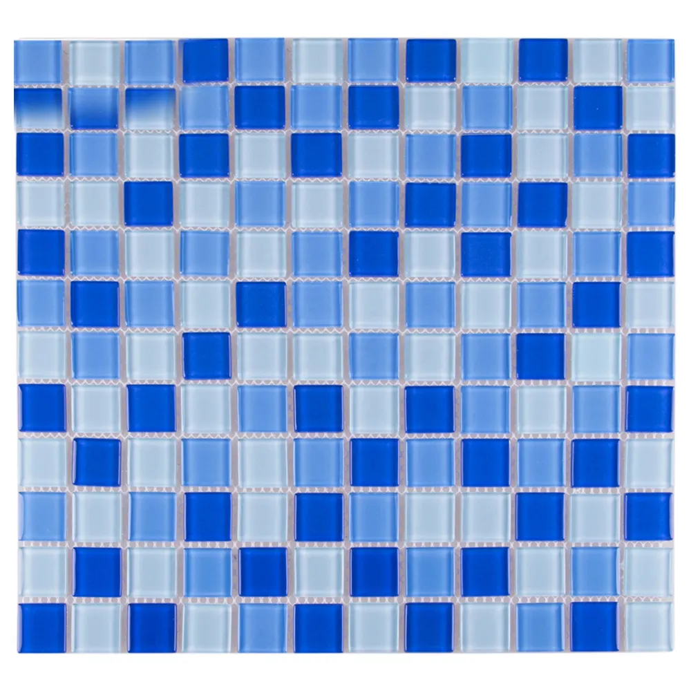 Clásico cristal claro cuadrado azul azulejo de vidrio piscina mosaico