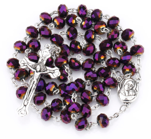 Komi: <span class=keywords><strong>Rosario</strong></span> di Tendenza con Perle di Vetro Sfaccettate 8x6mm, Croce di Gesù Cristo e Maria - <span class=keywords><strong>Collana</strong></span> <span class=keywords><strong>Rosario</strong></span> Disponibile - Product Image 1