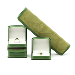 Luxury Custom Green Gray Texture Jewelry Box High Quality Arch Design Velvet Jewelry Packaging Box Ring <b>Earrings</b> Jewelry <b>Case</b> - Product Image 2