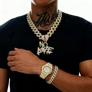 Conjunto de Collar con Cadena <span class=keywords><strong>Cubana</strong></span>, Pulsera y Reloj para Hombre, en una Hermosa Caja de Regalo de Lujo - Product Image 1