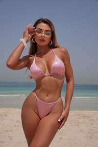 Classique Rose Brillant Métallisé 2 pièces <span class=keywords><strong>Plage</strong></span> Casual Sexy Bikini T-back avec Grand Arc <span class=keywords><strong>en</strong></span> Différentes Couleurs - Product Image 4