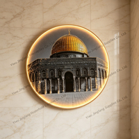 Décoration d'intérieur, lumière LED ronde arabe musulmane, peinture calligraphique en porcelaine et cristal, art mural moderne islamique en verre et cristal