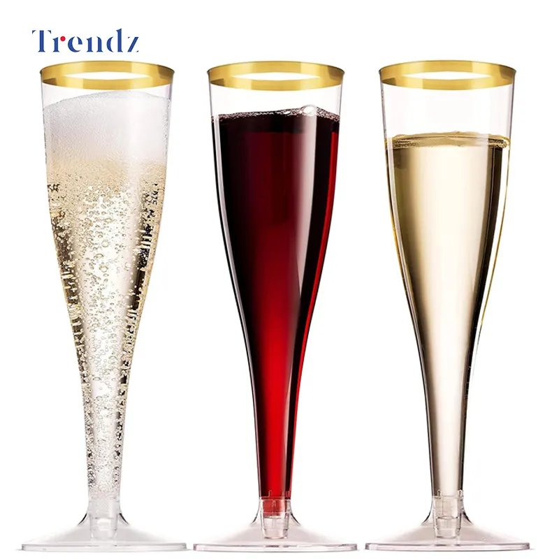 Flute di plastica riutilizzabili calici da vino Gold Rim Party Cocktail Cups Clear Wedding bicchiere da Cocktail Champagne usa e getta