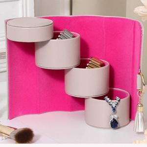 Portable Cylindrical Jewelry <b>Travel</b> Box 4-tier Ladder Ring Earring Necklace Accessory Jewelry Storage Bag with Tassel and Snap - Product Image 4