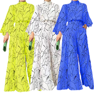 Nuevo Vestido Blanco al por Mayor 2026, Vestido de Oficina para Mujer, Manga Larga, Talla Grande, <span class=keywords><strong>Pantalones</strong></span> Largos de Pierna Ancha - Product Image 2