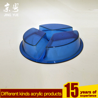 Plateau à trois sections en acrylique bleu, écologique, durable, pour le rangement des fruits, porte-biscuits, présentoir moderne de luxe en lucite scintillante