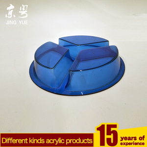 Plateau à fruits moderne en acrylique bleu écologique et recyclable à trois sections, séparateur, boîte de rangement en lucite scintillante pour présentoirs - Product Image 5