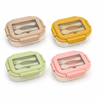 Boîte à lunch en plastique OEM en gros à 3 compartiments avec couvercle à quatre côtés détachable et couverts pour l'école, le bureau et les pique-niques