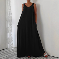 Robe décontractée transfrontalière grande taille à poches, coupe trapèze longue, col en U, taille ample, couleur unie, en polyester et élasthanne, collection Printemps 2026