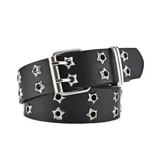 REWIN – ceinture en Faux cuir PU Style Punk d'europe occidentale avec Double trou étoile pour Jeans