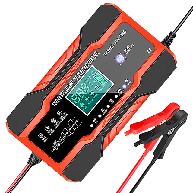 Smart 12V 24V 12A 10A Battery Charger Fast 7-Stage Charge Pulse Repair for AGM GEL WET Lead Acid Car Batteries Power Supplies