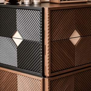 Armoire de rangement modulaire texturée géométrique, boîte à tiroirs en bois empilable avec incrustation de diamants pour salon et chambre à coucher - Product Image 3