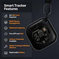 Traceur intelligent mondial pour animaux de compagnie, avec cordon carré noir en matériau durable, gestion par lots, historique de trajectoire sur 7 jours, application et site web gratuits