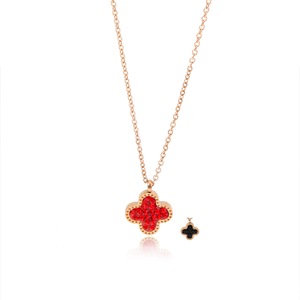Collar Reversible Trébol Rojo y Negro de Acero Inoxidable 316L con Colgante de Zirconia Chapado en Oro de 18K, Joyería de Moda Antideslustre para Mujer - Product Image 1