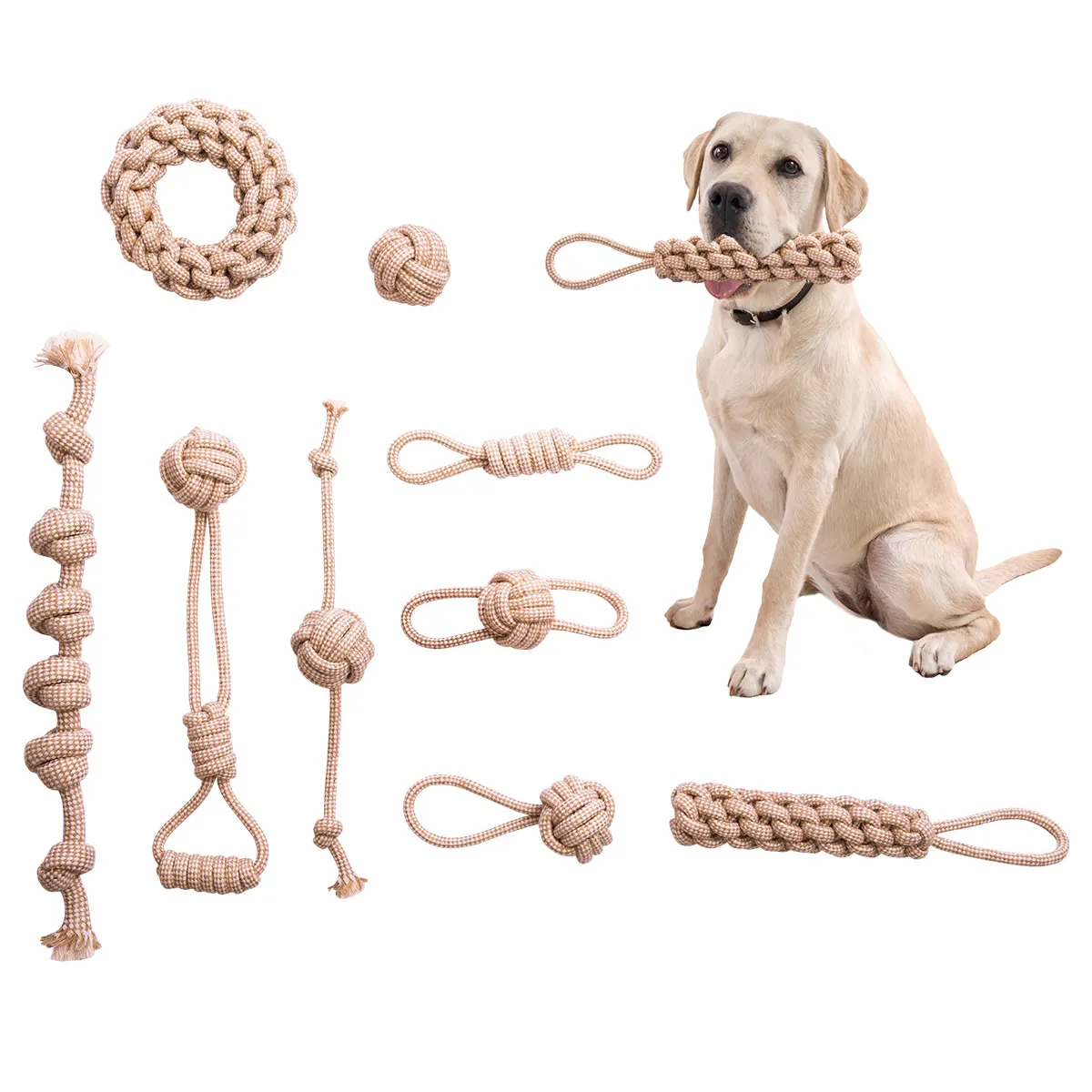 Atacado Bom Preço Multi Set Eco Cinza Pet Algodão Corda Nó Interativo Dog Toy Ball Pet Toy Set Chew Brinquedos Para Cão